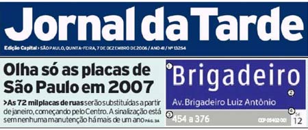 Exemplo de placa de rua paulistana