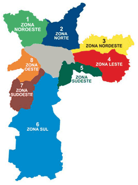 Cores das regiões de SP